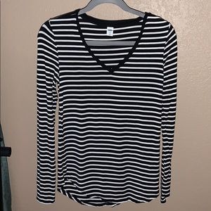 back and white striped luxe tee